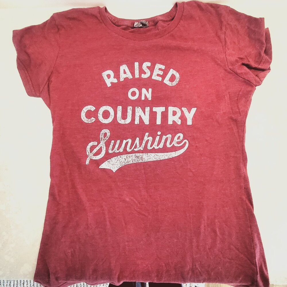 Instant Message Raised on Country Sunshine Distressed T-shirt Medium Burgundy - Picture 11 of 14